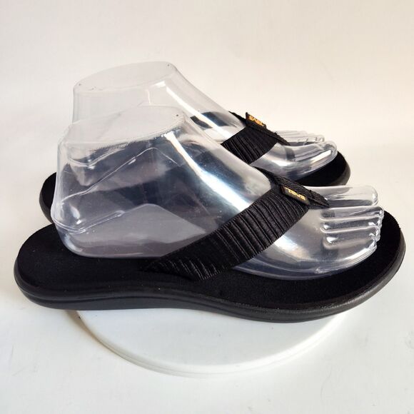 Teva Sandals Size 9 Voya Slip On Flip Flops Black Comfort Women Lightweight - Picture 2 of 11